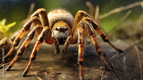 close up of tarantula spider on nature background with blur background. Tarantula spider. Wildlife Concept with Copy Space. 