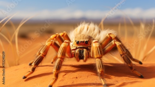 Close up of a jumping spider in the desert. Tarantula spider. Wildlife Concept with Copy Space. 