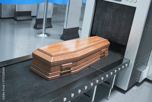 Elegantly Crafted Wooden Casket on Conveyor in Funeral Facility