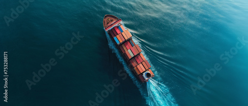 Navio de carga visto de cima no oceano - Papel de parede