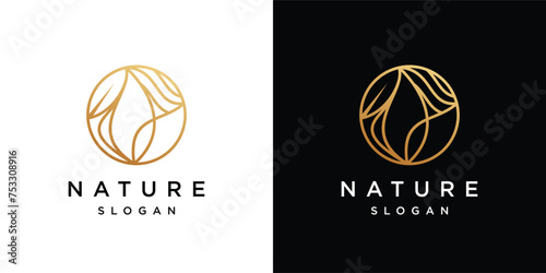 golden tropical plant logo vector made with lines 