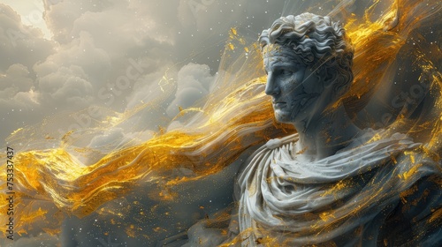Creative representation of the greatest ancient greek mythology greek god of olympus, titan, classics, wallpaper backdrop: divine and mythical figures in an artistic and classical