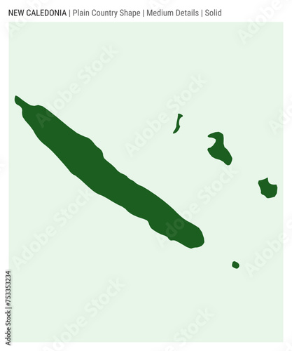 New Caledonia plain country map. Medium Details. Solid style. Shape of New Caledonia. Vector illustration.