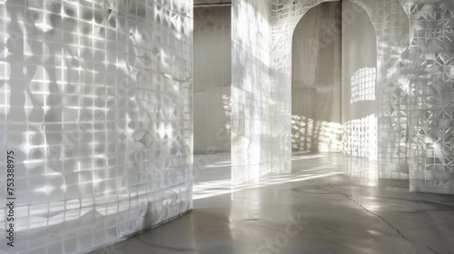 An image of a room with walls made from a smart material that can adjust its transparency and opacity. The walls appear to be almost invisible giving the illusion of a larger