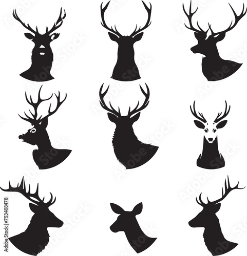 Set of Deers black silhouettes isolated on white background