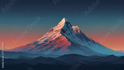 Minimalist background featuring a majestic single mountain peak amidst a breathtaking gradient sky, generative ai beautiful art