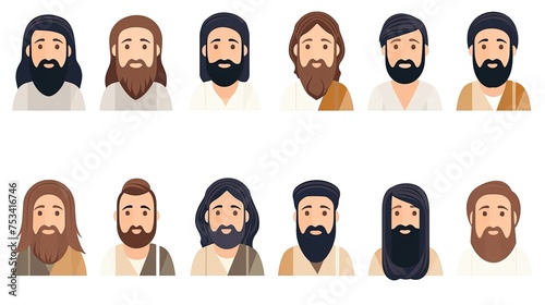 Illustration of 12 apostles on white background.