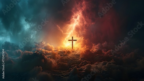 Christian Religious Background with Cross and Light