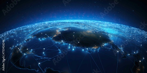World map on a technological background, glowing lines symbols of the Internet, radio, television, mobile and satellite communications. with glowing shape network behind transparent background.....