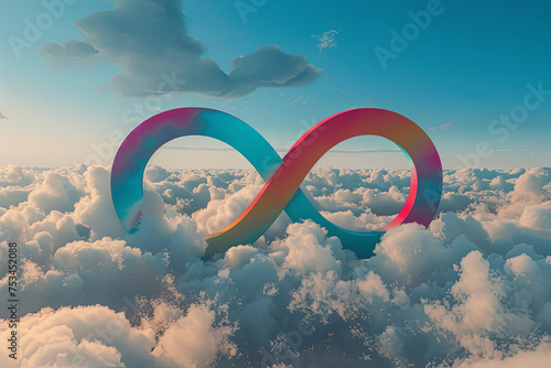 A colorful infinity symbol above the clouds