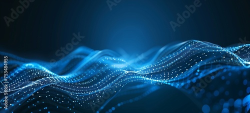 Abstract blue technology background with dynamic digital waves. This design conveys a sense of connectivity and data flow, ideal for themes related to technology