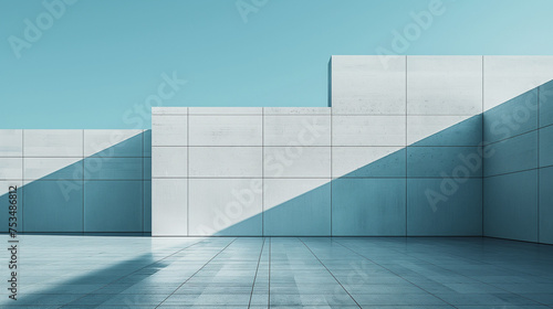 Minimalistic abstract wallpaper with clean lines and geometric shapes of modernist architecture. Soothing and elegant widescreen display with prime lens and muted, desaturated film effect