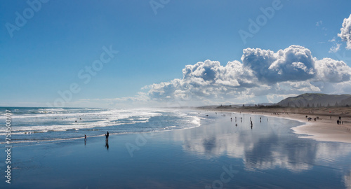 West Coast beach on a sunny day, Muriwai, West Auckland, New Zealand
