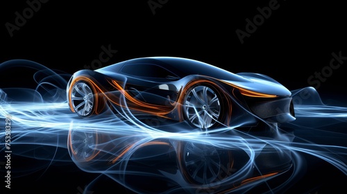 Futuristic sports car wireframe at intersection with custom led lights for a dynamic visual impact.