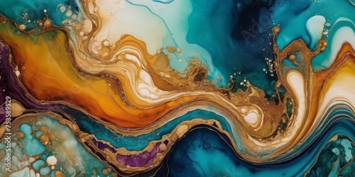 Currents of translucent hues, snaking metallic swirls, and foamy sprays of color shape the landscape