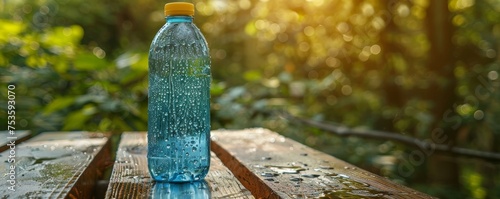 Water bottle sweats on a table during a picnic, showing the challenge of keeping drinks cold.