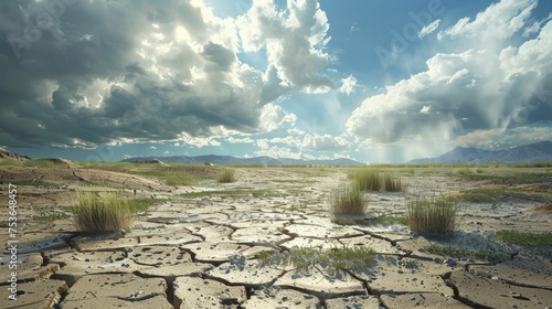 A digital image depicts a drought-hit region employing cloud seeding for rainfall stimulation.