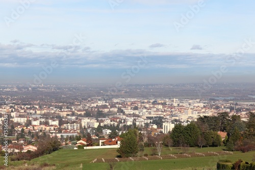 View of the city of Villefranche sur Saone in Beaujolais, France