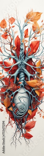 Surreal abstract illustration where tree branches morph into human lungs