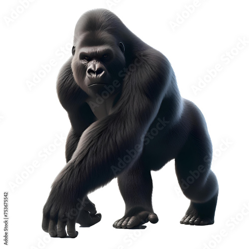 gorilla WALK isolated on white background.