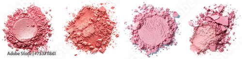 Collection of pink makeup powders in explosive arrangements