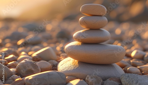 Two pairs of pebbles are seen stacking vertically on top of each other, showcasing surrealistic elements, minimalist images, and warm color palettes.