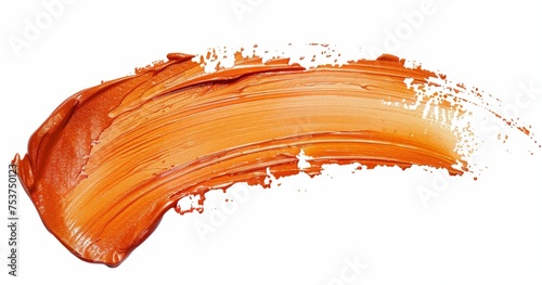 Orange lip gloss texture isolated on white background. Smudged cosmetic product smear. Make-up swatch product sample