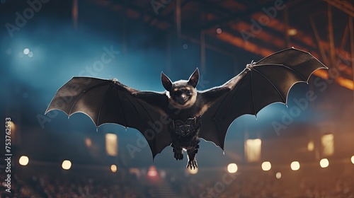 A bat showing off his acrobatic tricks at the circus