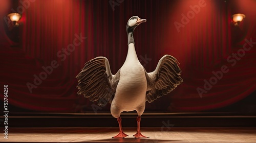 A goose standing on stage performing operatic arias