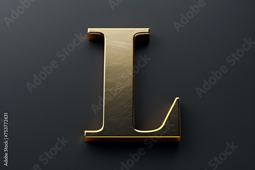 Alphabet letter L with 3D rendering and metallic gold texture, elegant uppercase font design for luxury and jewelry concepts, works well on dark backgrounds