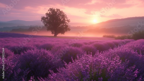 Pastel Sunrise Over Blooming Fields
