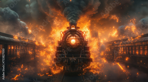 steam train catches fire