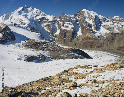 Schweiz, Graubünden, Blick von Diavolezza, Piz Bernina, Piz Morteratsch, Pers Gletscher