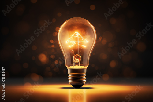 Incandescent bulb radiates warmth, intricate filament design, golden bokeh. Concept: symbolizes sparking innovation, creative thinking in business.