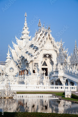 CHIANG RAI, THAILAND - FEBRUARY 2019: wat Rong Khun The famous White Temple in Chiang Rai, Thailand