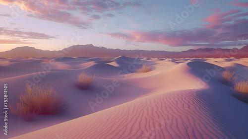 Sand dunes illuminated by the soft glow of twilight