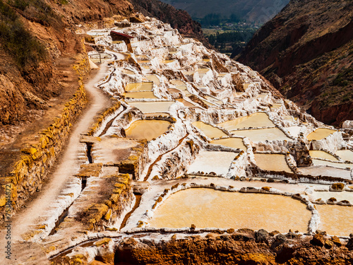 Picturesque salt evaporation ponds of Maras in the sacred valley of Incas, Cusco region, Peru