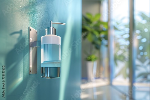 Modern hand sanitizer dispenser hanging on wall