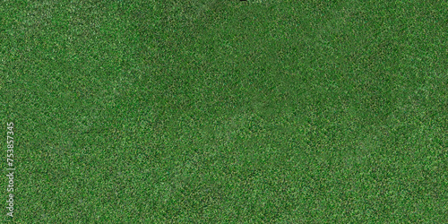 Close-up photo of short green grass on a sports field. Copy space.
