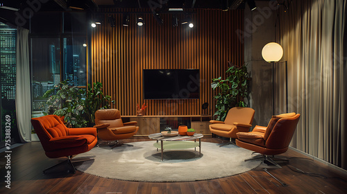Talk show studio living room concept television show podcast AI Image Generative