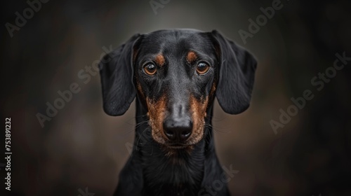  a black and brown dachshund dog looking at the camera with a sad look on his face and eyes.