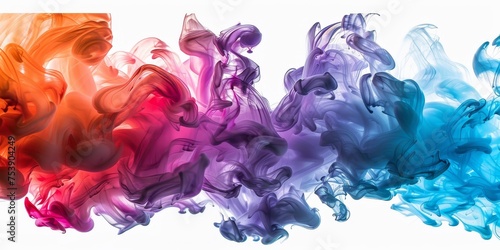 The image is a colorful, abstract painting of smoke with a white background