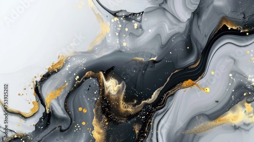 Gold Abstract Black Marble Background Art Paint Pattern Ink Texture Watercolor White Fluid Wall. Abstract Liquid Gold Design Luxury Wallpaper Nature Black Brush Oil Modern Paper Splash Painting Water