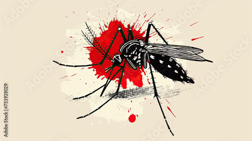 World Malaria Day. illustration of a mosquito sucking up blood, human blood, disease, malaria 