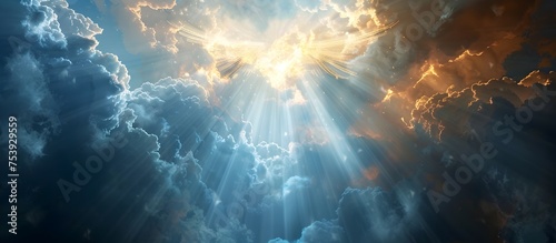 Holy Spirit Shines Through Heavenly Clouds, To convey a sense of divine presence and power, and to inspire hope and faith in spiritual or religious