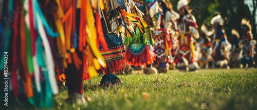 Native American in vibrant traditional regalia at a cultural festival