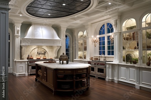 Elegant Antebellum Kitchen Designs: Ceiling Medallion & Statement Lighting Showcase