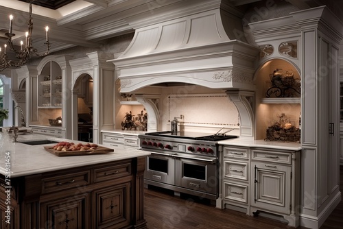 Statement Range Hood Elegance: Antebellum Gourmet Kitchen Design Showcase