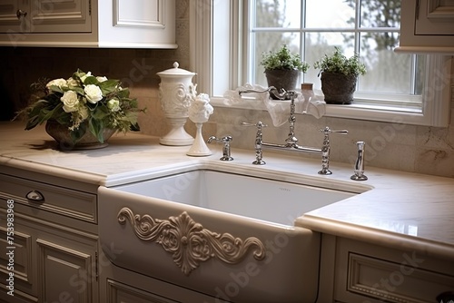 Timeless French Provincial Kitchen Designs Featuring Apron Front Sink