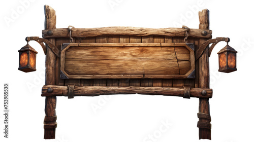 Old wooden medieval tavern signboard, isolated on transparant background.